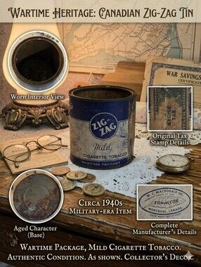 Vintage WWII Era Zig-Zag Tobacco Cardboard Container Wartime Package